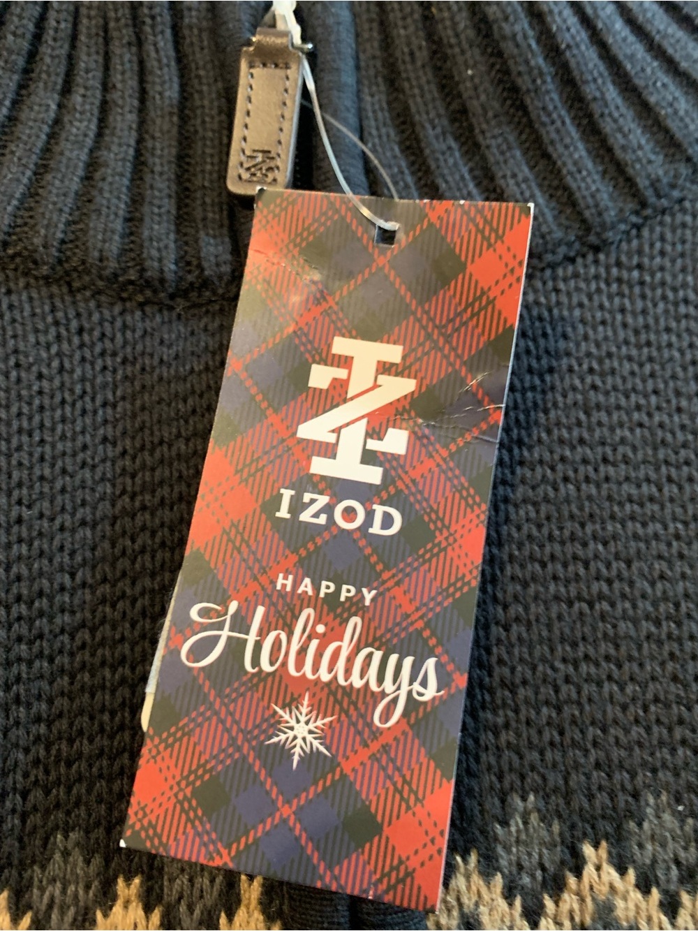 Izod Black Zip Mock Sweater with Mustard and Cream Fair Isle - Picture 4 of 8